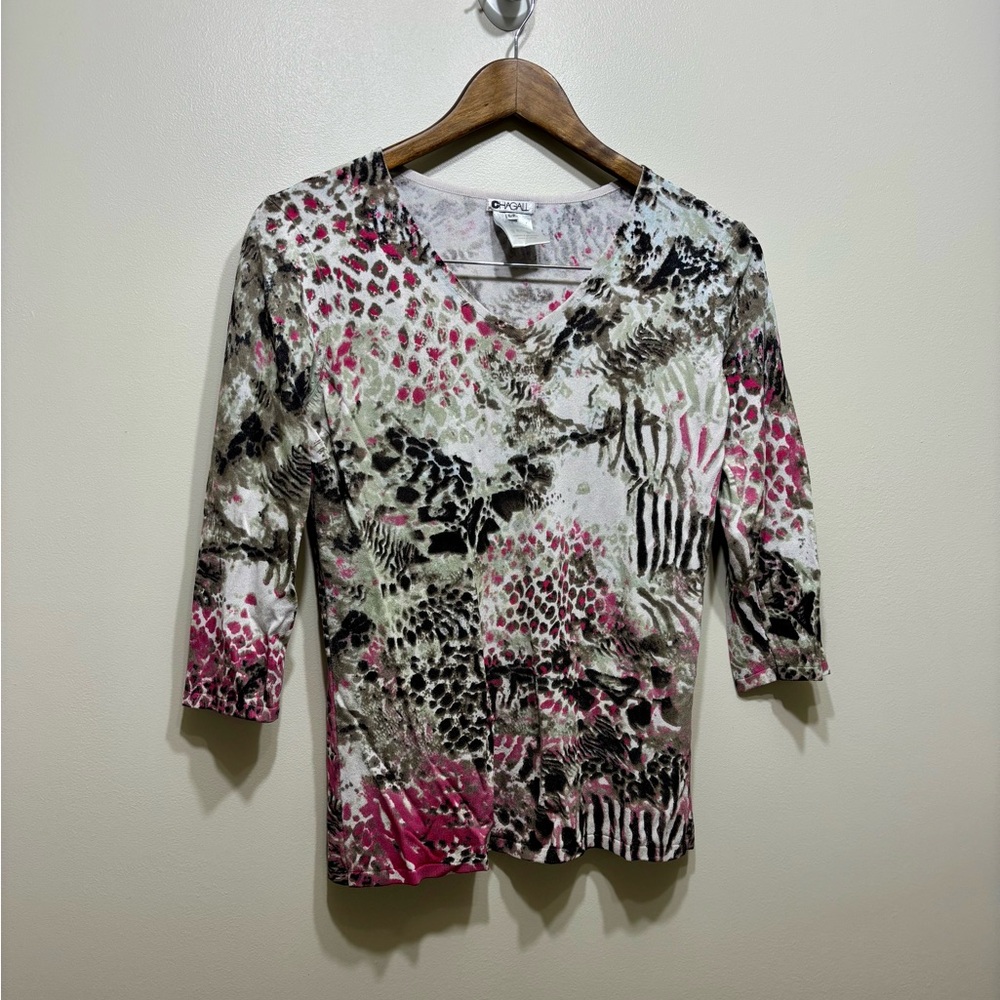✨$8 CLEAR-OUT✨ Chagall Vintage Abstract Animal Print 3/4 Sleeve Blouse Shirt